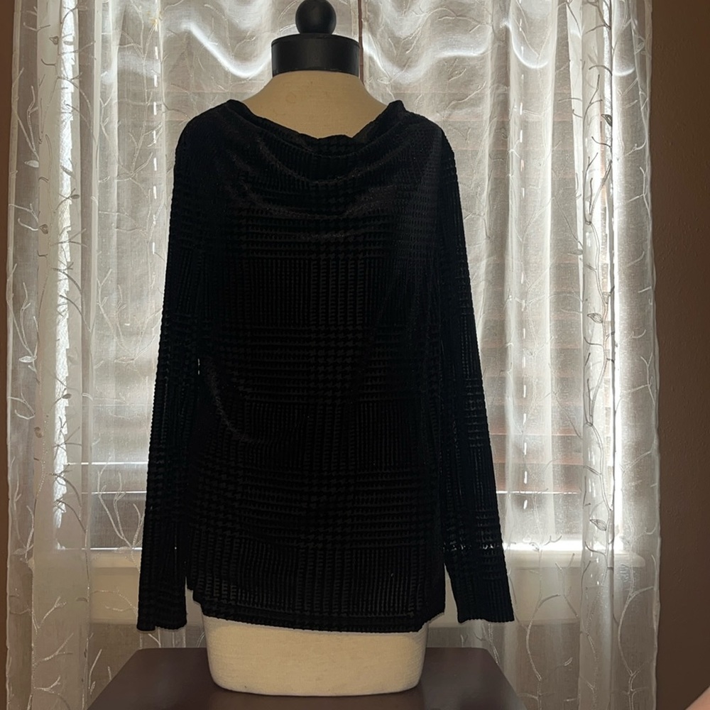 Talbots Black Mesh Velvet Blouse Size Large women’s